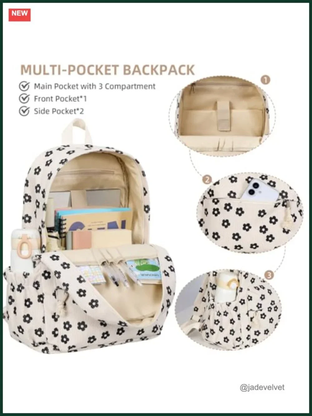 15.6 Inch Corduroy Laptop Backpack for Teens Women